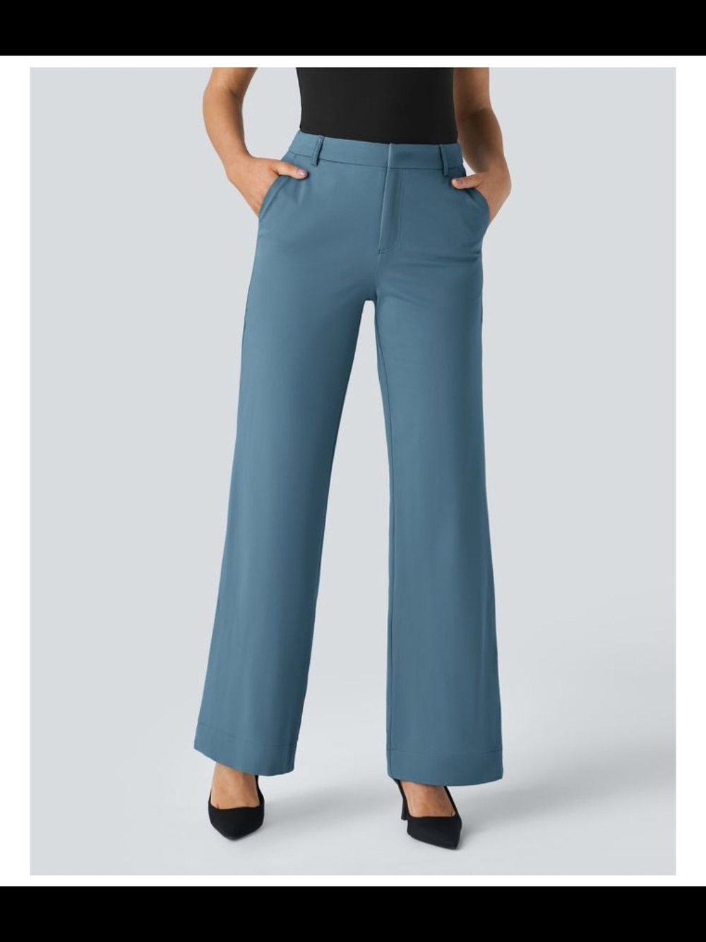 HALARA Wide-Leg Pull-On Pants in Dusty Blue